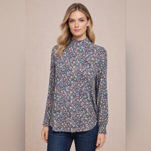 LOFT Floral Print Blouse in Blue and Pink